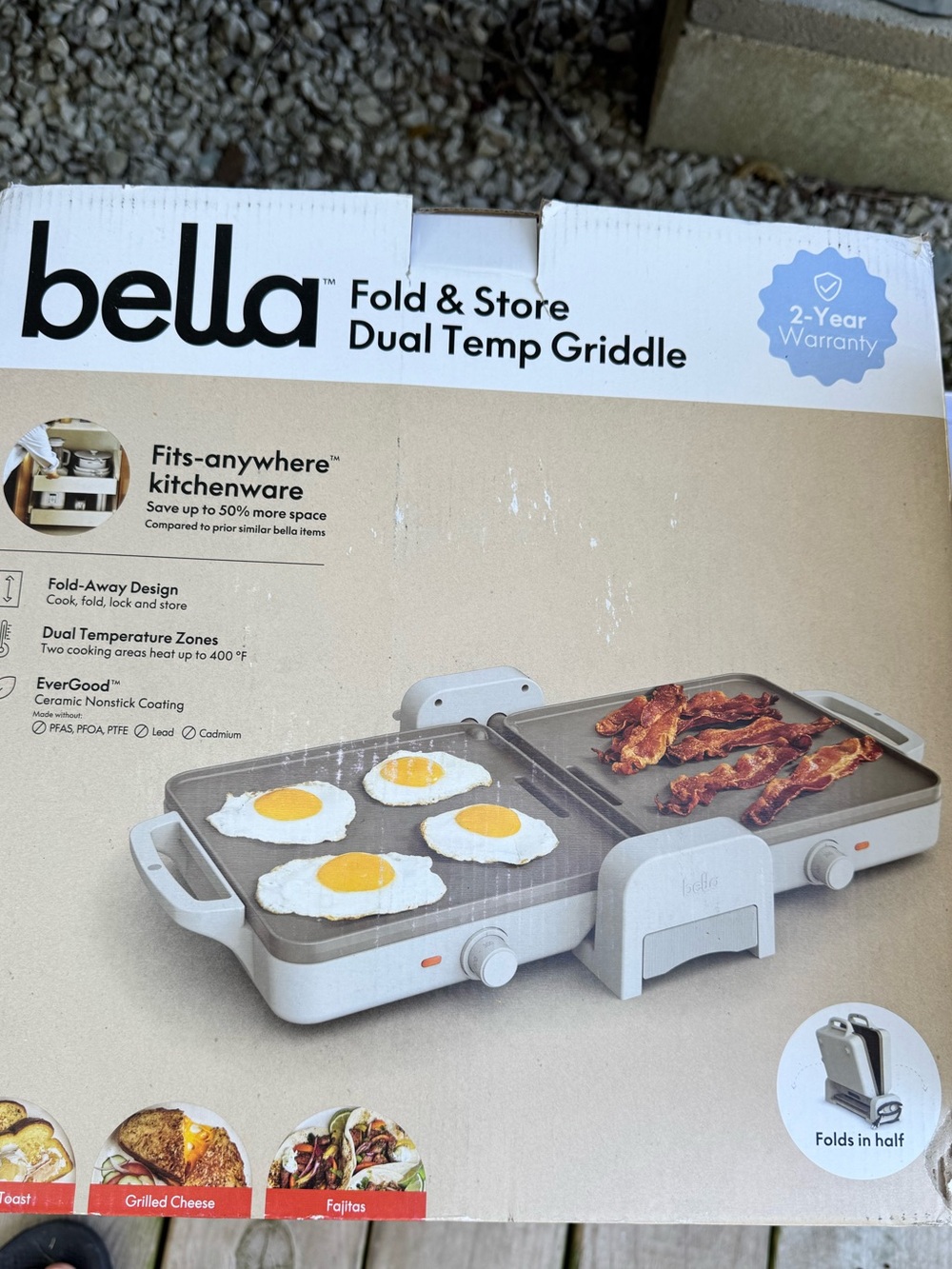 Bella Oatmilk Fold & Store Dual Temp Griddle - Foldable Electric Countertop Gril
